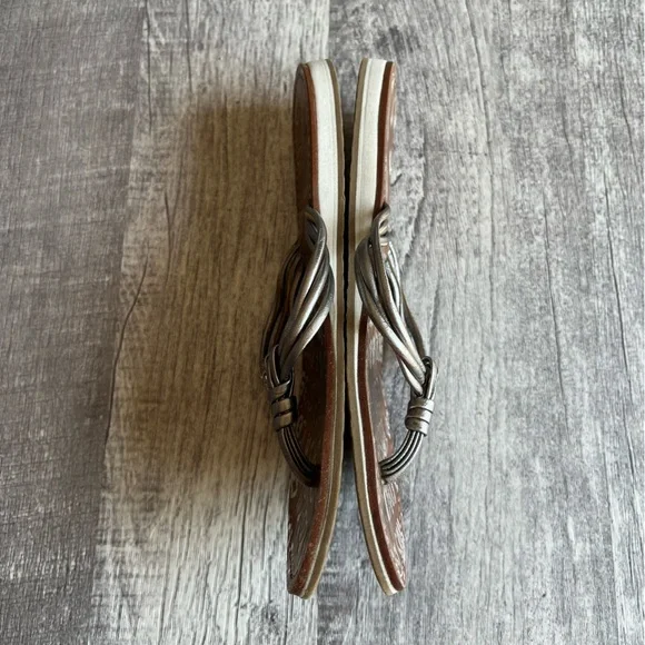 Coach Silver Leather Logo Flip Flop Sandals Women’s Size 8 - Picture 3 of 10